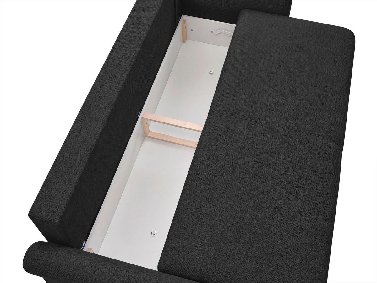 SCHLAFSOFA Flachgewebe, Struktur Schwarz  inkl. Zierkissen, Rückenkissen, Bettkasten, Schlaffunktion, Rücken echt  - Schwarz, Design, Textil (244/88/100cm) - P & B