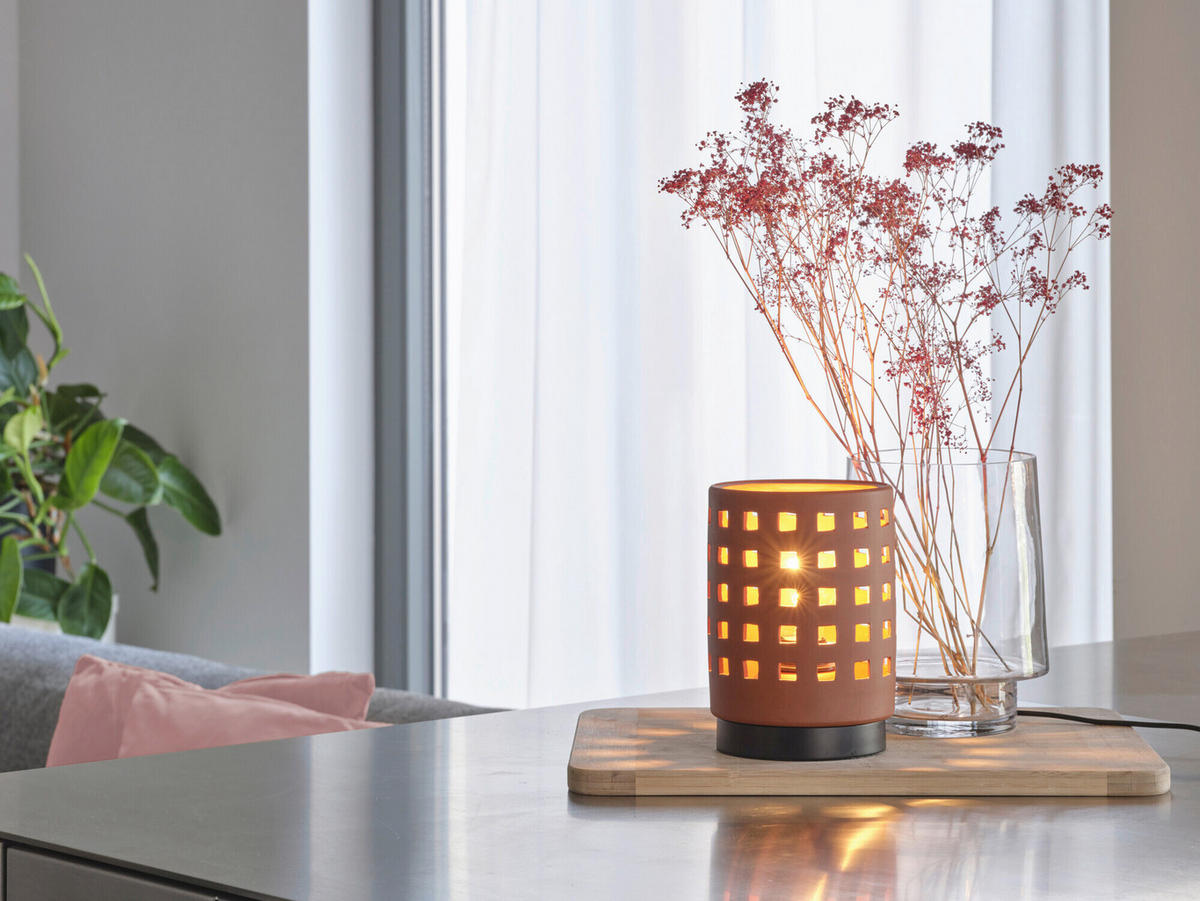 TISCHLEUCHTE 14.5/20.3 cm   - Braun, Basics, Stein/Metall (14.5/20.3cm) - Osram