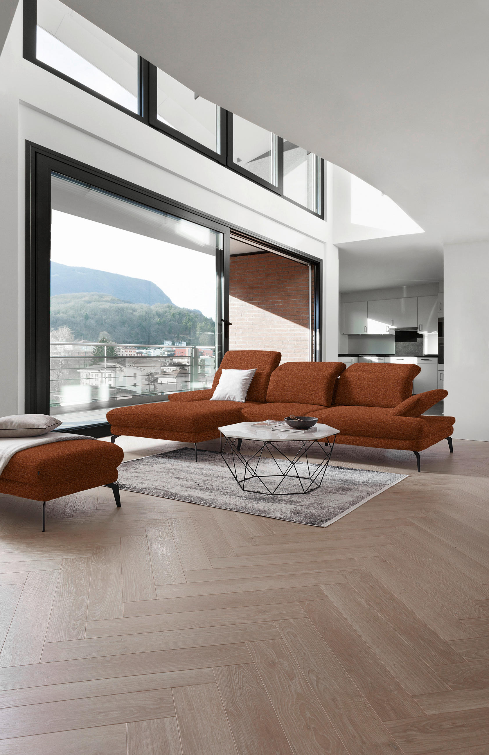 ECKSOFA Rostfarben Webstoff  - Rostfarben/Schwarz, Design, Textil/Metall (180/289cm) - Stylife