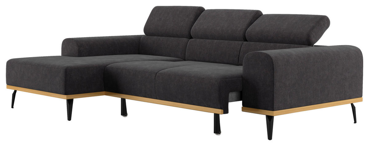 ECKSOFA in Mikrofaser Schwarz  - Schwarz, Konventionell, Textil/Metall (157/244cm) - Cotta