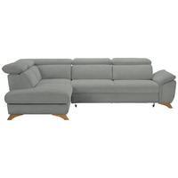 ECKSOFA in Flachgewebe Hellgrau  - Eichefarben/Hellgrau, Modern, Holz/Textil (212/287cm) - Valnatura