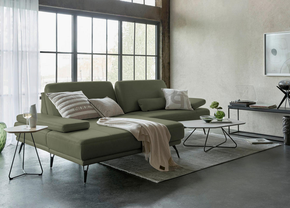 ECKSOFA JOOP! STUDIO in Echtleder Olivgrün  180/301 cm  - Schwarz/Olivgrün, KONVENTIONELL, Leder/Metall (180/301cm) - Joop!