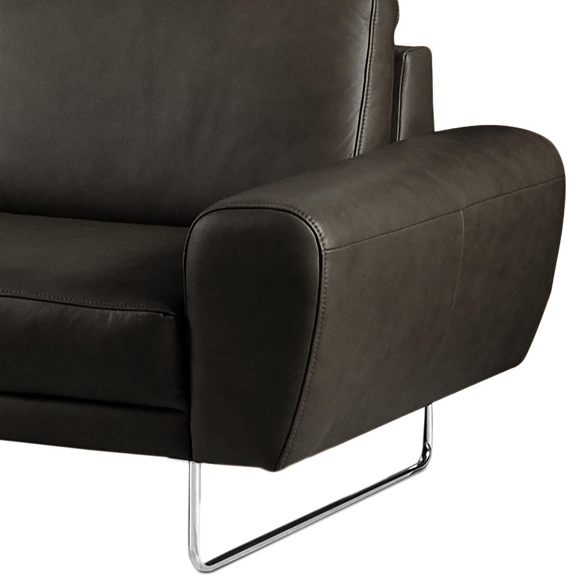 2-SITZER-SOFA in Echtleder Schwarz  - Chromfarben/Schwarz, Design, Leder/Metall (177/85/92cm) - Livetastic