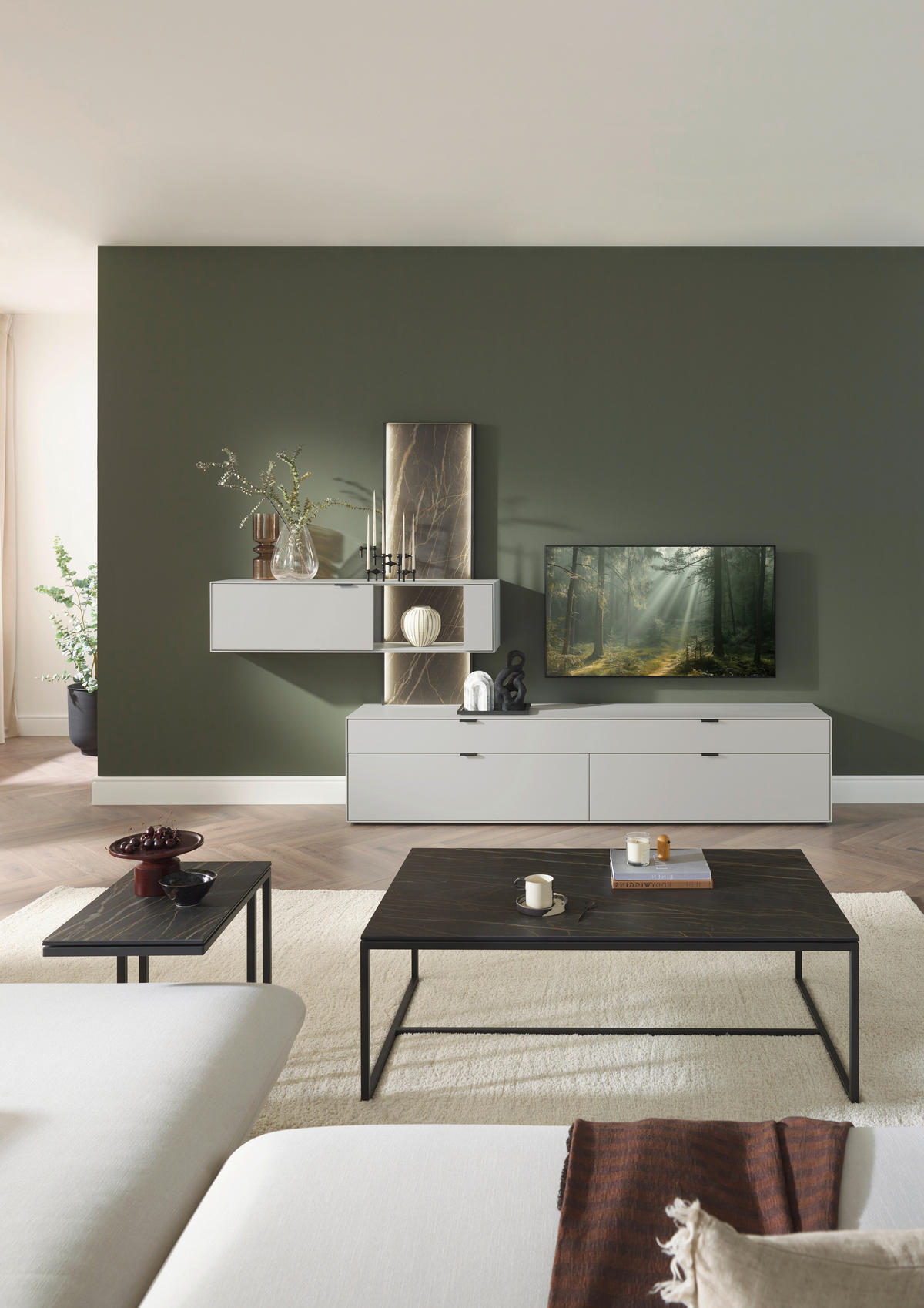 WOHNWAND  in Hellgrau  306/204,9/45,2 cm  - Hellgrau, Design, Glas/Keramik (306/204,9/45,2cm) - Dieter Knoll