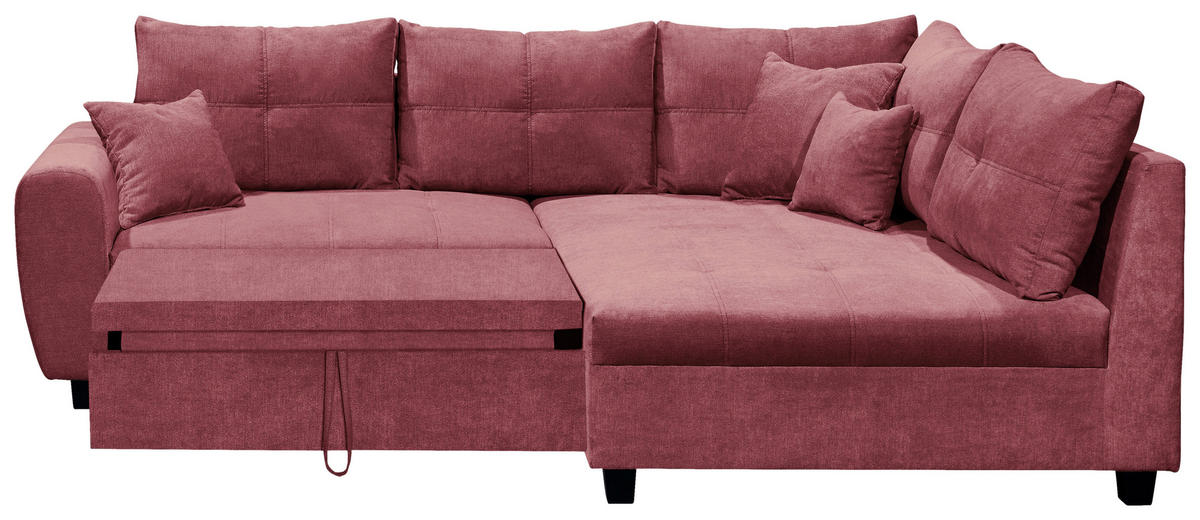 ECKSOFA in Mikrovelours Beere  - Beere/Schwarz, Basics, Holzwerkstoff/Kunststoff (248/176cm) - MID.YOU