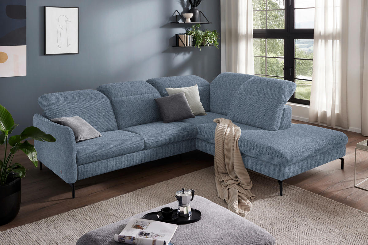 ECKSOFA in Flachgewebe Blau  - Blau/Schwarz, Design, Textil/Metall (299-313/233cm) - Dieter Knoll