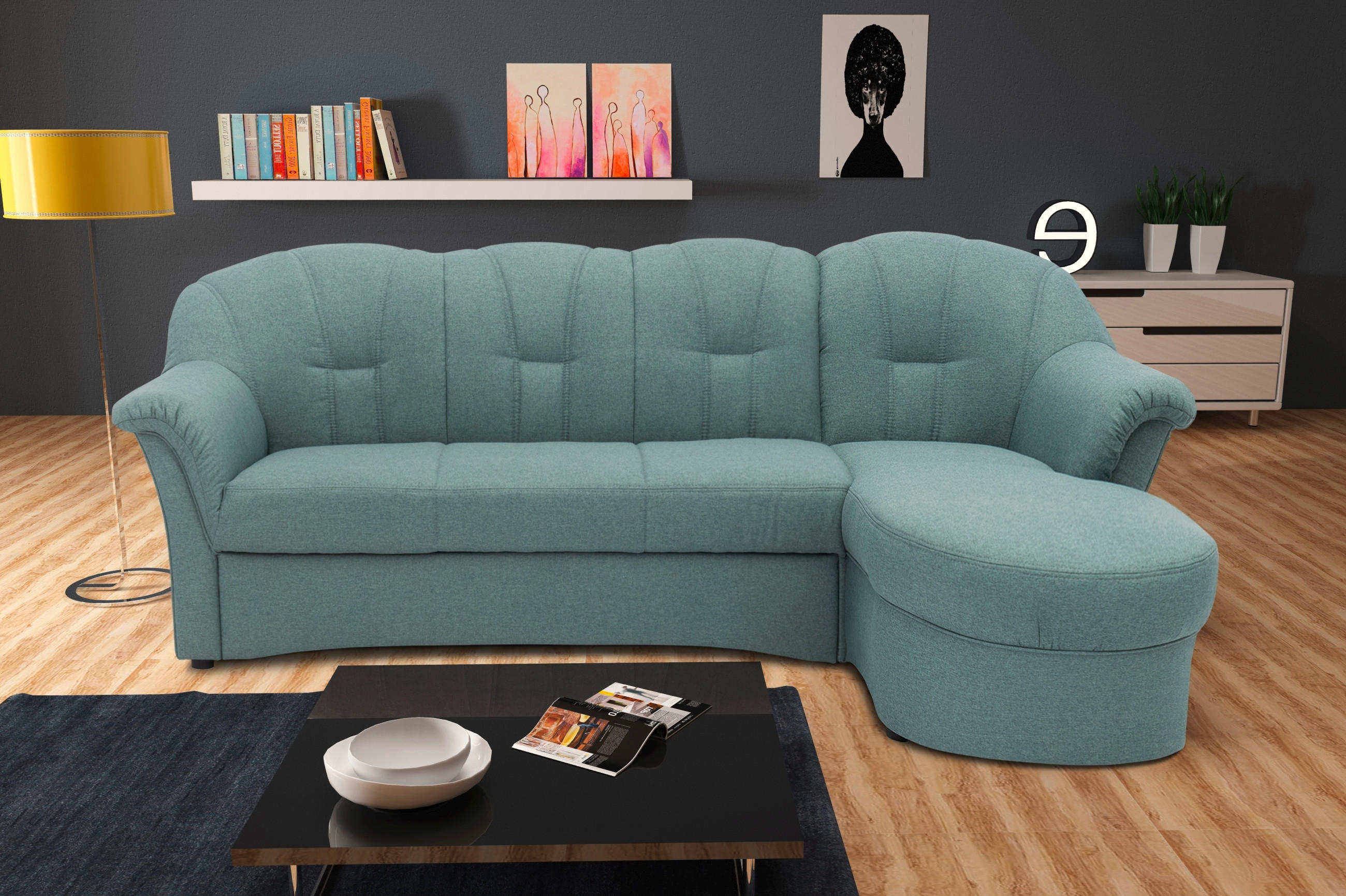 ECKSOFA Hellblau Webstoff  - Schwarz/Hellblau, KONVENTIONELL, Kunststoff/Textil (233/142cm) - MID.YOU