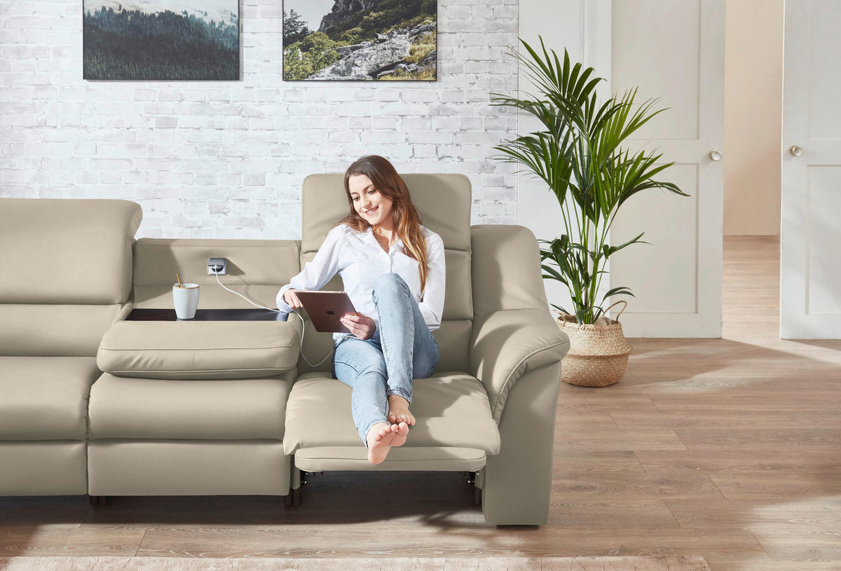 ECKSOFA  in Echtleder Seidengrau  260/324 cm  - Seidengrau/Schwarz, KONVENTIONELL, Leder/Kunststoff (260/324cm) - Cantus