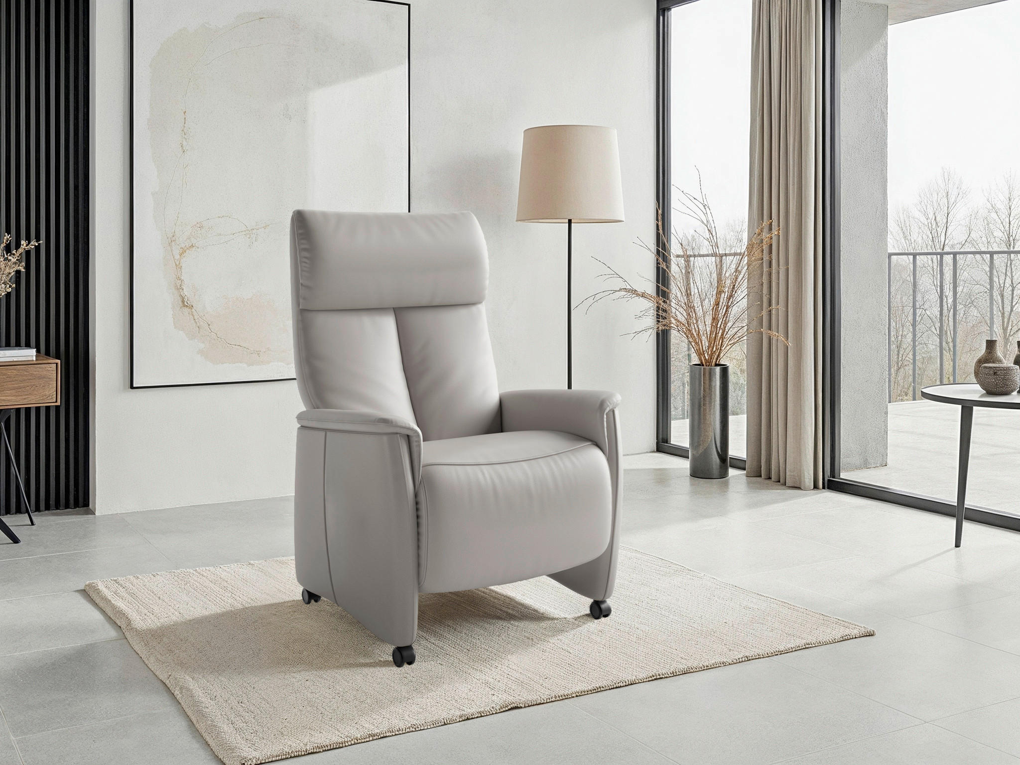 RELAXAČNÉ KRESLO, koža, svetlosivá - čierna/svetlosivá, Basics, koža/plast (76/112/84cm) - Sit & More