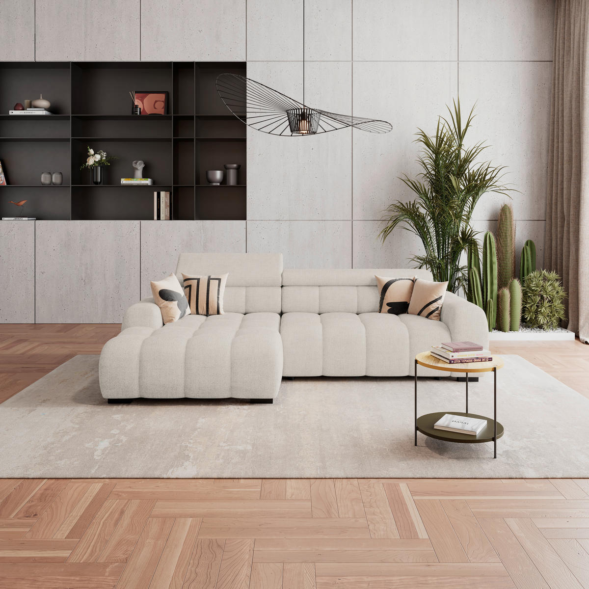 ECKSOFA Creme Webstoff  - Creme/Schwarz, Trend, Kunststoff/Textil (168/285cm) - Livetastic