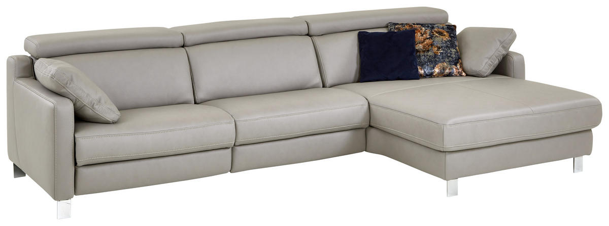 ECKSOFA in Echtleder Grau  - Chromfarben/Grau, Design, Leder/Metall (271/176cm) - Valdera