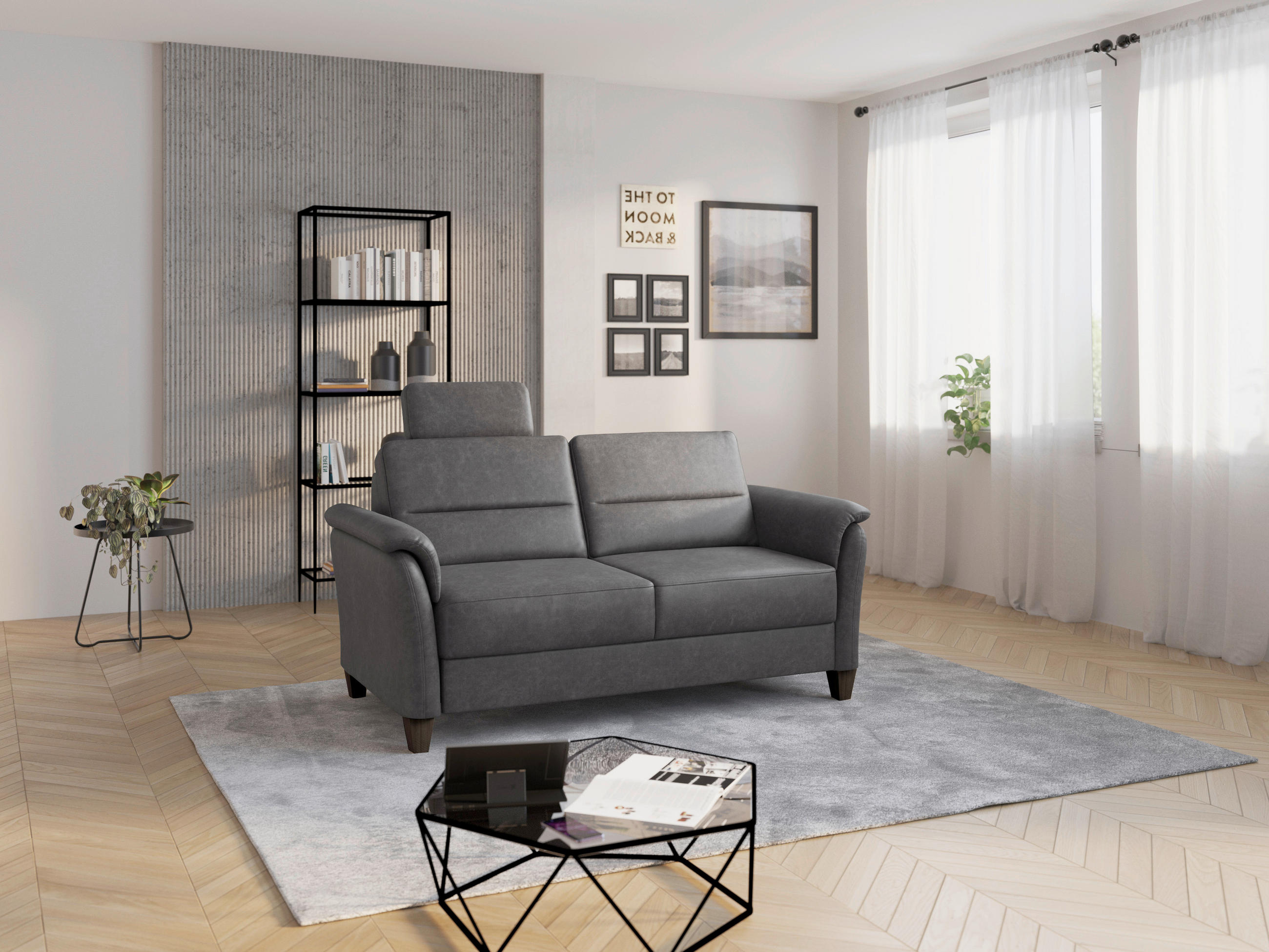 3-SITZER-SOFA PALMERA V in Mikrofaser Anthrazit  - Wengefarben/Anthrazit, KONVENTIONELL, Holz/Textil (179/89/89cm) - Sit & More