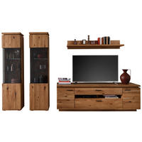 WOHNWAND 4-teilig  Eichefarben 340/204/50 cm  LED-Leuchtmittel   - Eichefarben/Schwarz, Natur, Glas/Holz (340/204/50cm) - Linea Natura