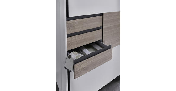 SCHWEBETÜRENSCHRANK  in Weiß, Eichefarben  - Eichefarben/Schwarz, KONVENTIONELL, Holzwerkstoff/Metall (180/198/65cm) - Carryhome