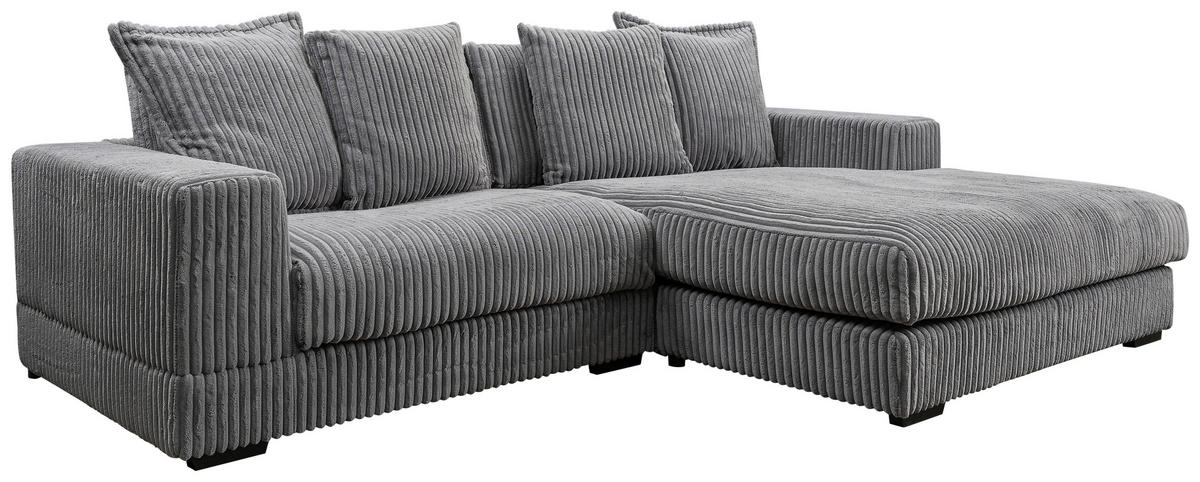 ECKSOFA in Cord Grau  285/195 cm  - Schwarz/Grau, Design, Kunststoff/Textil (285/195cm) - MID.YOU