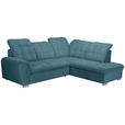 ECKSOFA Blau Chenille  - Chromfarben/Blau, KONVENTIONELL, Kunststoff/Textil (260/205cm) - Carryhome