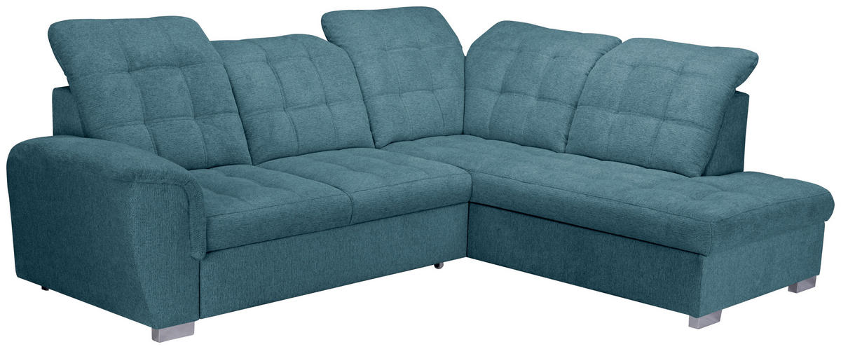 ECKSOFA Blau Chenille  - Chromfarben/Blau, KONVENTIONELL, Kunststoff/Textil (260/205cm) - Carryhome