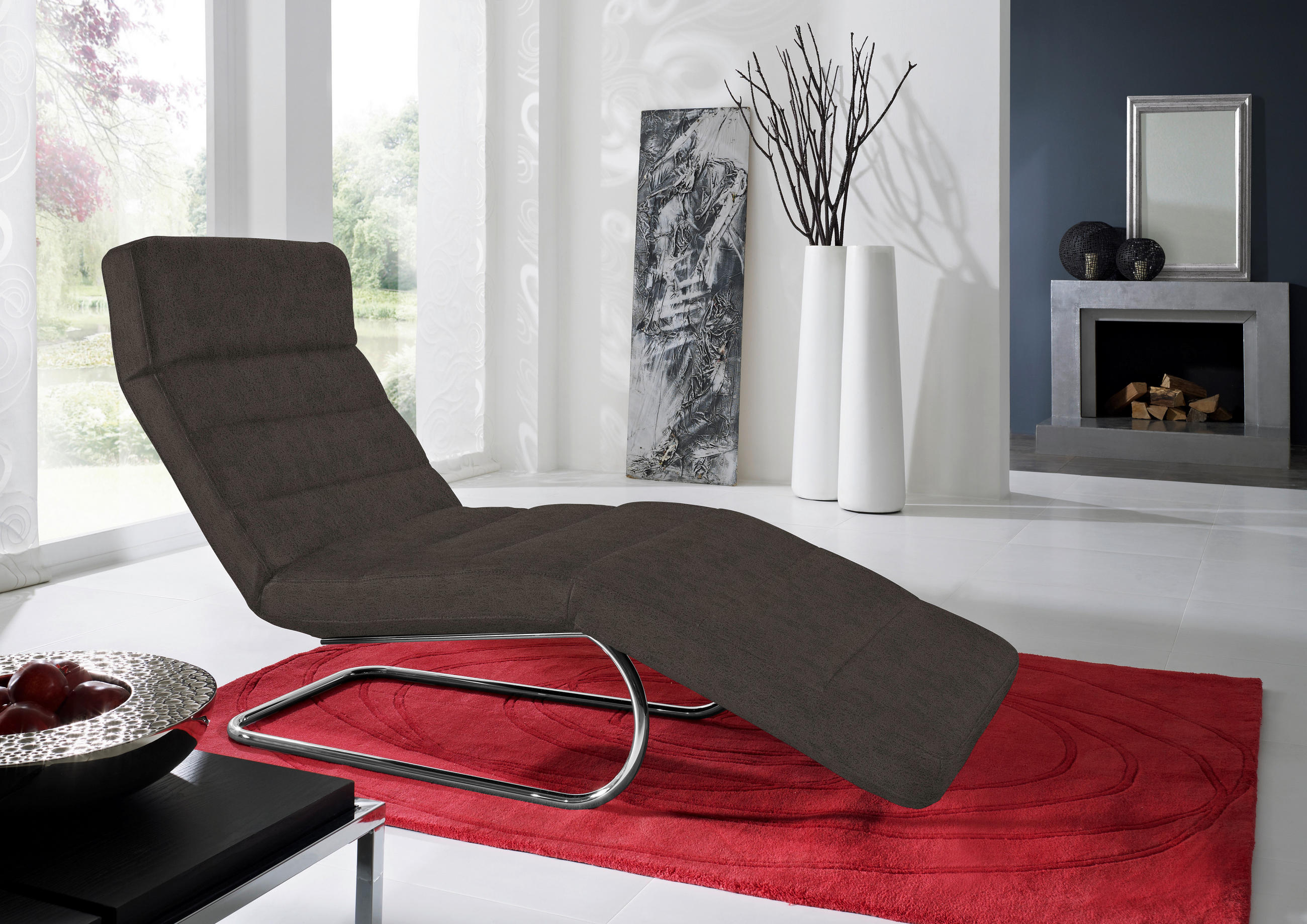 RELAXLIEGE in Mikrofaser Mokka  - Chromfarben/Mokka, Design, Textil/Metall (65/91/170cm) - Chilliano