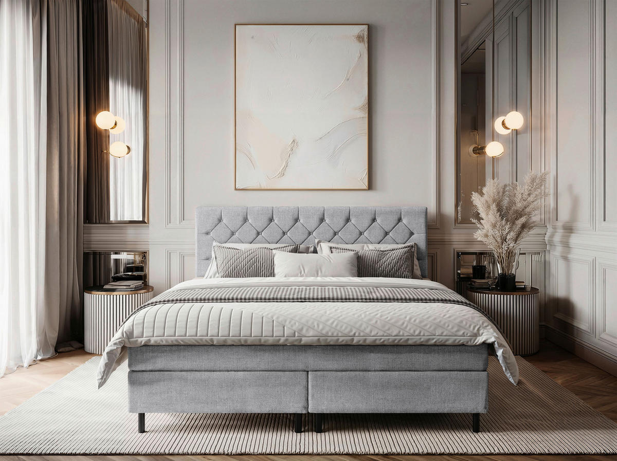 BOXSPRINGBETT 160/200 cm,  in Grau, Matratze, Topper, H2 + H2 = mittel  - Schwarz/Grau, KONVENTIONELL, Textil/Metall (160/200cm) - Chameo