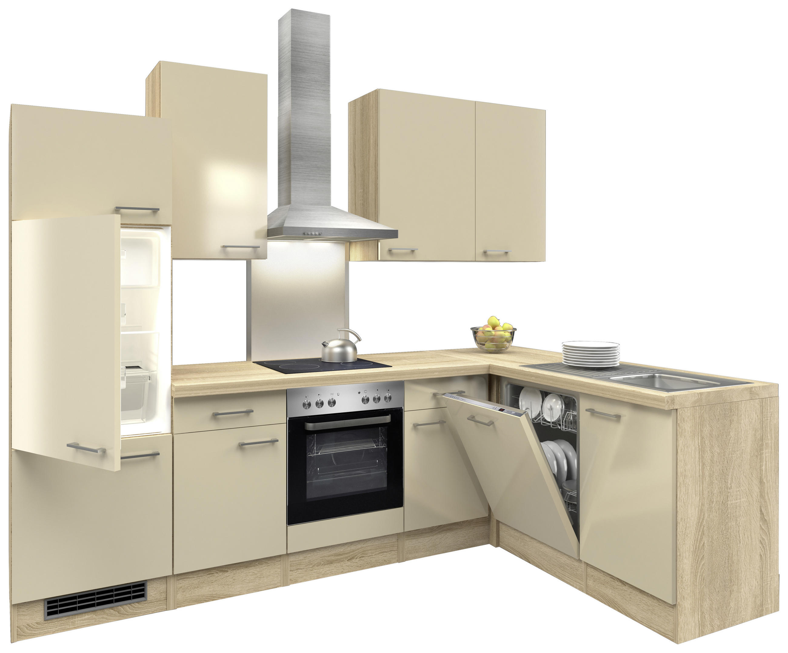 ECKKÜCHE 280/170 cm  in Sonoma Eiche, Kaschmir  - Kaschmir/Edelstahlfarben, MODERN, Holzwerkstoff/Metall (280/170cm) - FlexWell