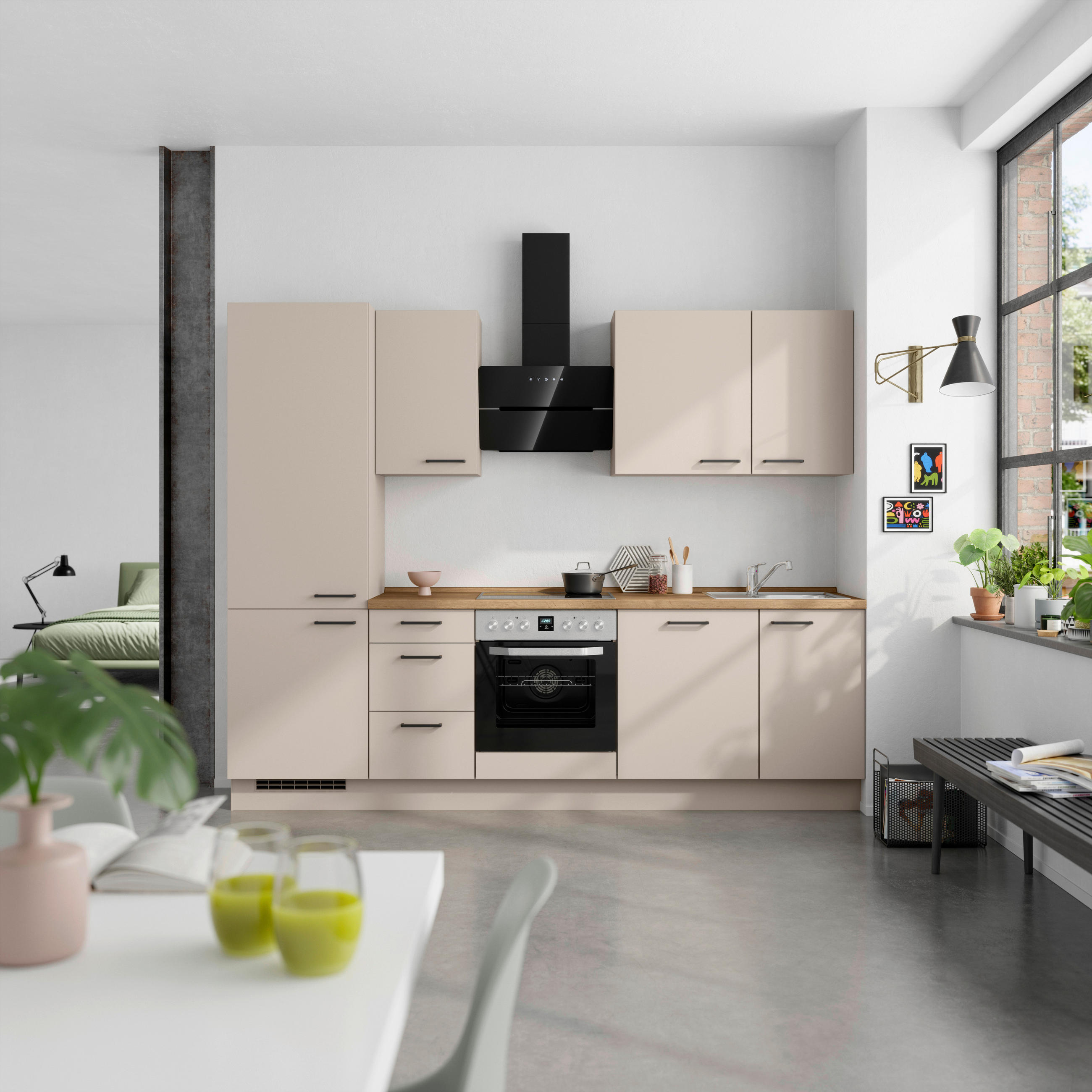 KÜCHENBLOCK Easytouch 270 cm  in Eichefarben, Sandfarben  - Sandfarben/Eichefarben, MODERN, Holzwerkstoff/Metall (270cm) - Nobilia