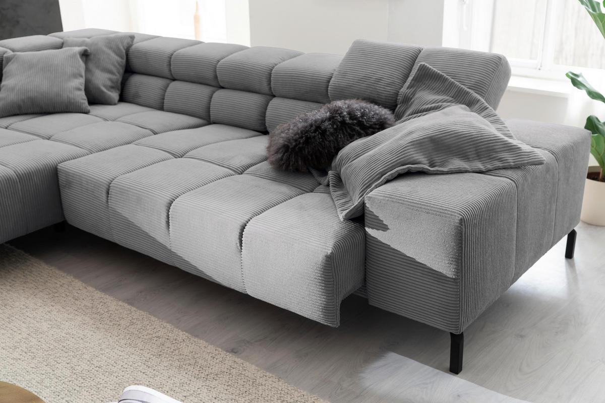 ECKSOFA in Cord Dunkelgrau  - Dunkelgrau/Schwarz, Design, Textil/Metall (216/321cm) - Hom`in