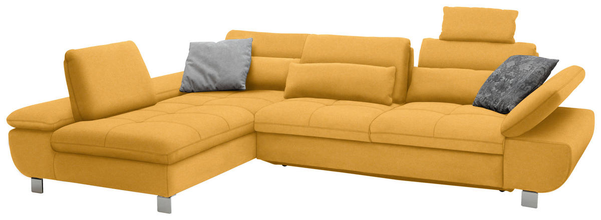 ECKSOFA Gelb Webstoff  - Chromfarben/Gelb, Design, Textil/Metall (203/310cm) - Xora