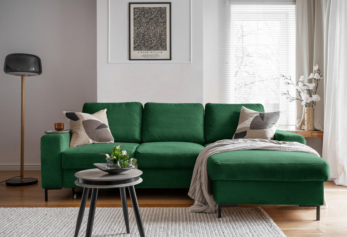 ECKSOFA in Cord Smaragdgrün  236/148 cm  - Smaragdgrün/Schwarz, Design, Textil/Metall (236/148cm) - MID.YOU