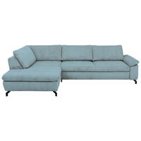 ECKSOFA in Cord, Velours Hellblau  - Schwarz/Hellblau, Design, Textil/Metall (197/291cm) - Beldomo Style