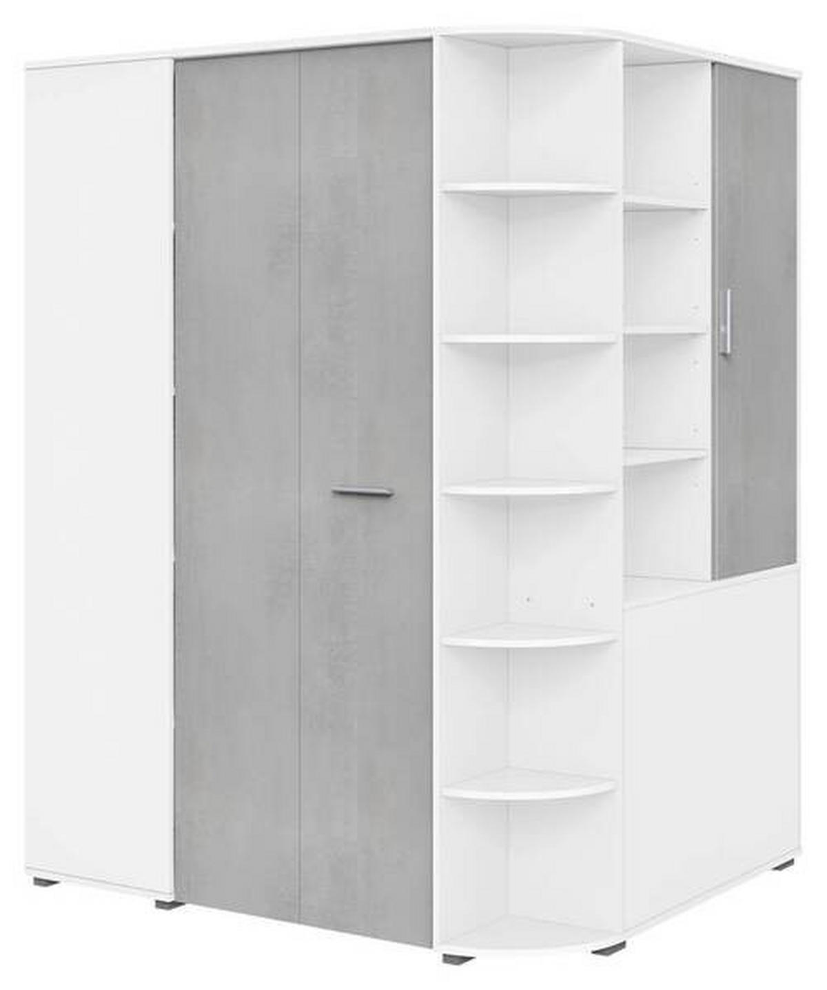 BEGEHBARER ECKSCHRANK Grau, Weiß 124/199/148 cm  - Alufarben/Weiß, KONVENTIONELL, Holzwerkstoff/Kunststoff (124/199/148cm) - Boxxx