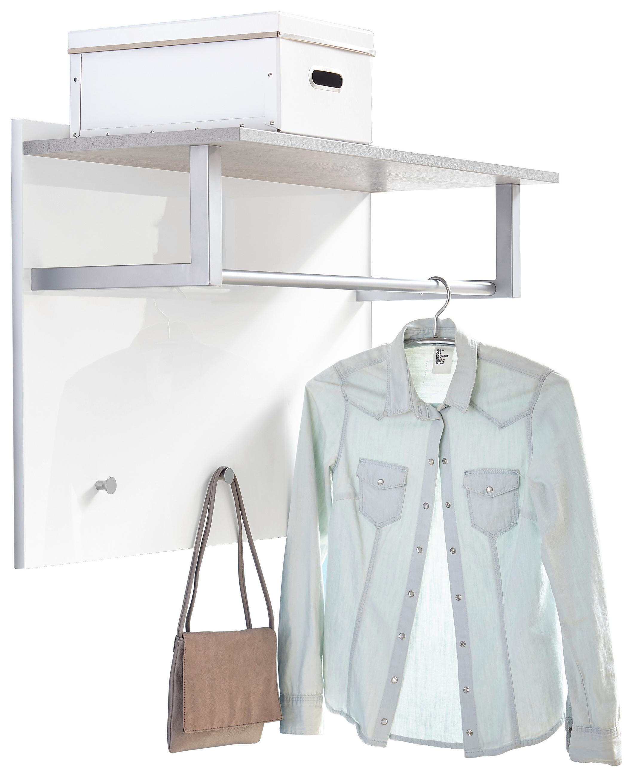 GARDEROBENPANEEL in 90/60/35 cm - Weiß/Grau, Design, Holzwerkstoff/Metall (90/60/35cm) - Carryhome