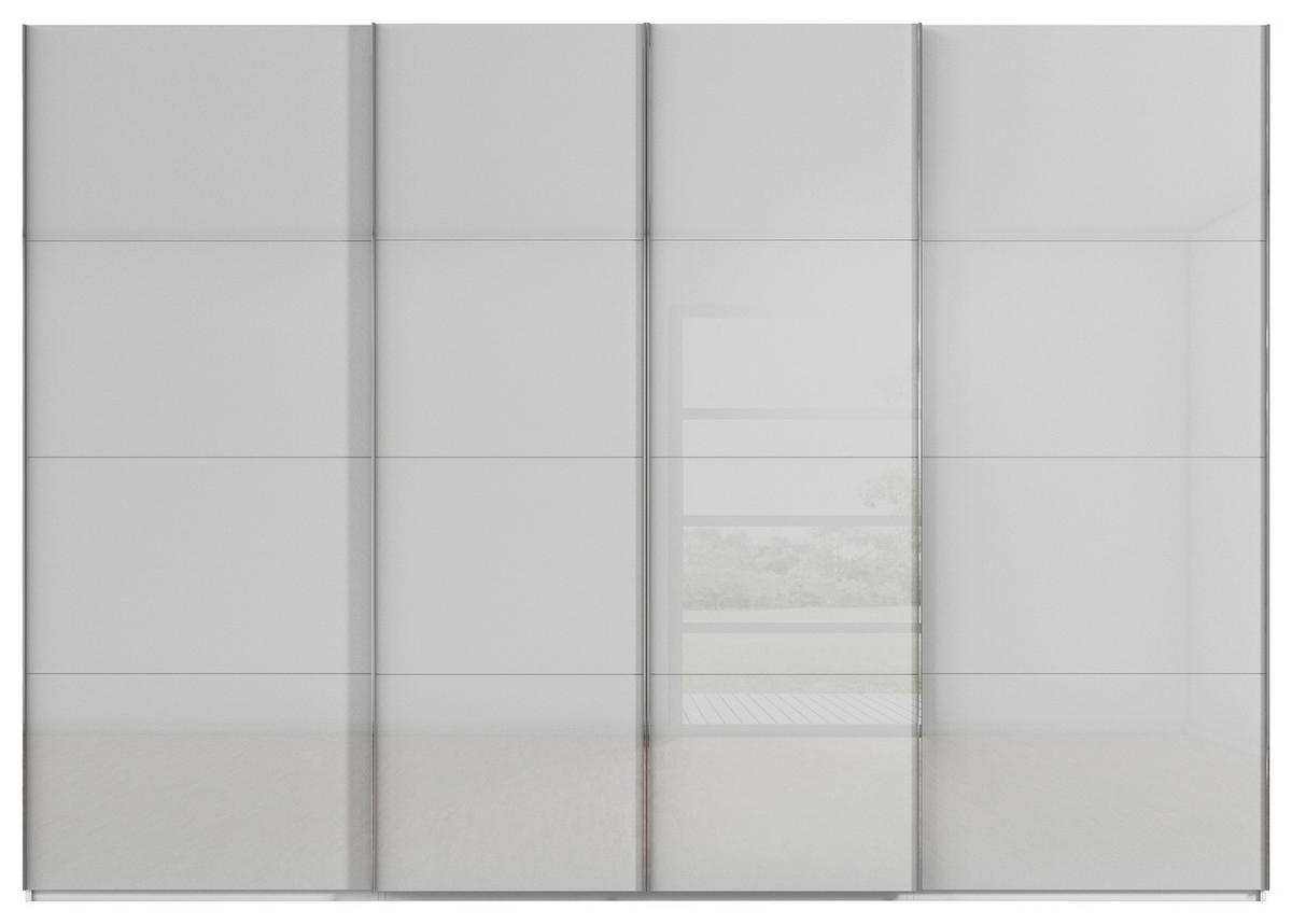 SCHWEBETÜRENSCHRANK 316/235/68 cm 4-türig Weiß, Hellgrau  - Chromfarben/Hellgrau, Design, Glas/Holzwerkstoff (316/235/68cm) - Novel