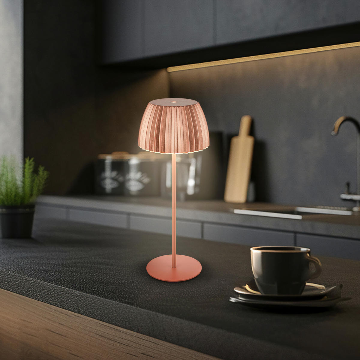 AKKU-TISCHLEUCHTE 14,5/36,5 cm  - Kupferfarben, Basics, Kunststoff/Metall (14,5/36,5cm)