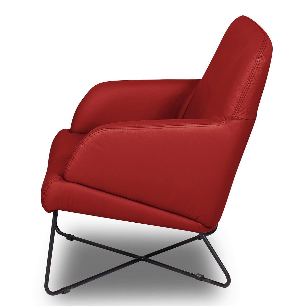 SESSELSET Echtleder Hocker    - Rot/Schwarz, Design, Leder/Metall (67/87/74cm) - Livetastic