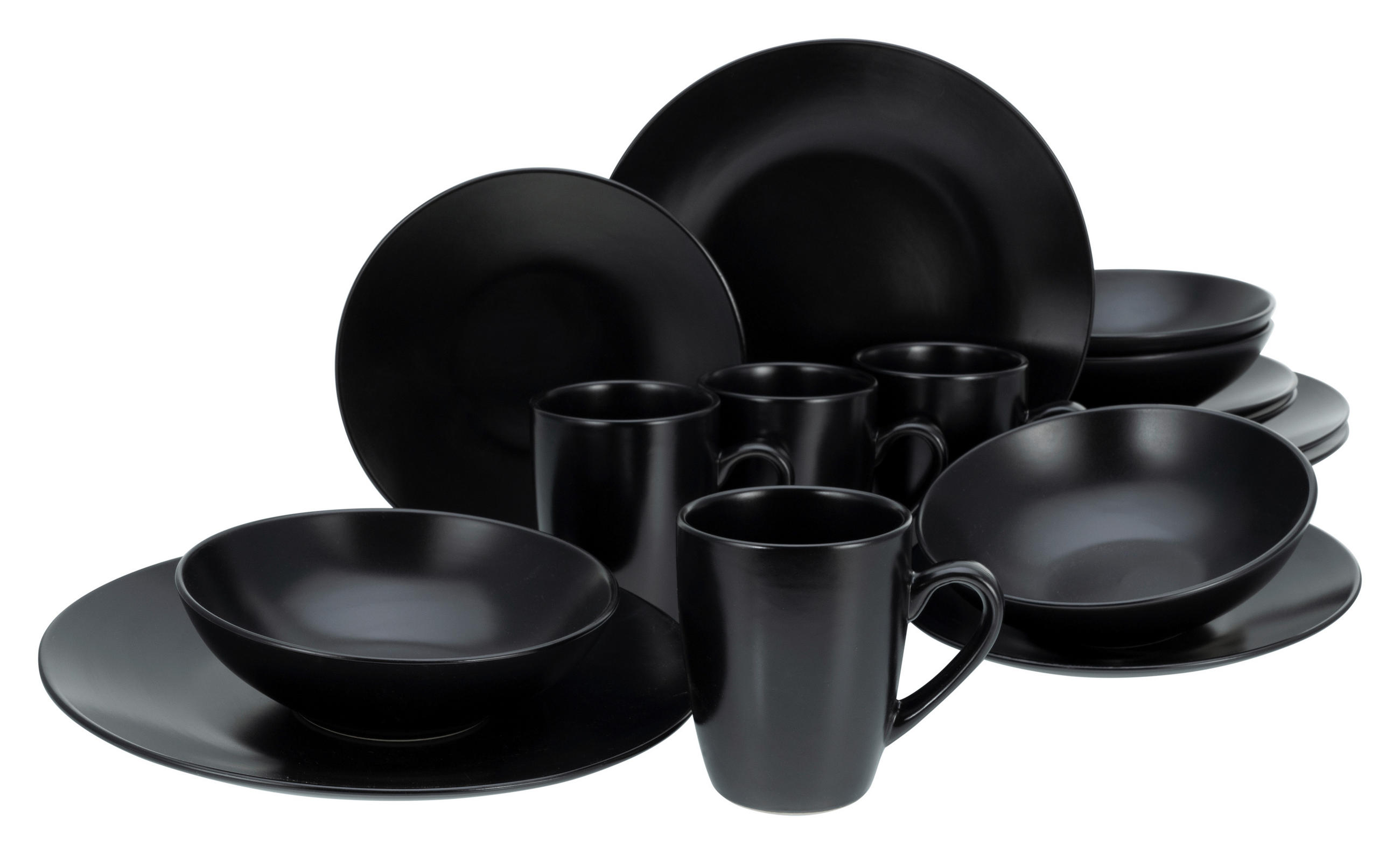 KOMBINOVANÁ SOUPRAVA, 16dílné, kamenina - černá, Trend, keramika - Creatable