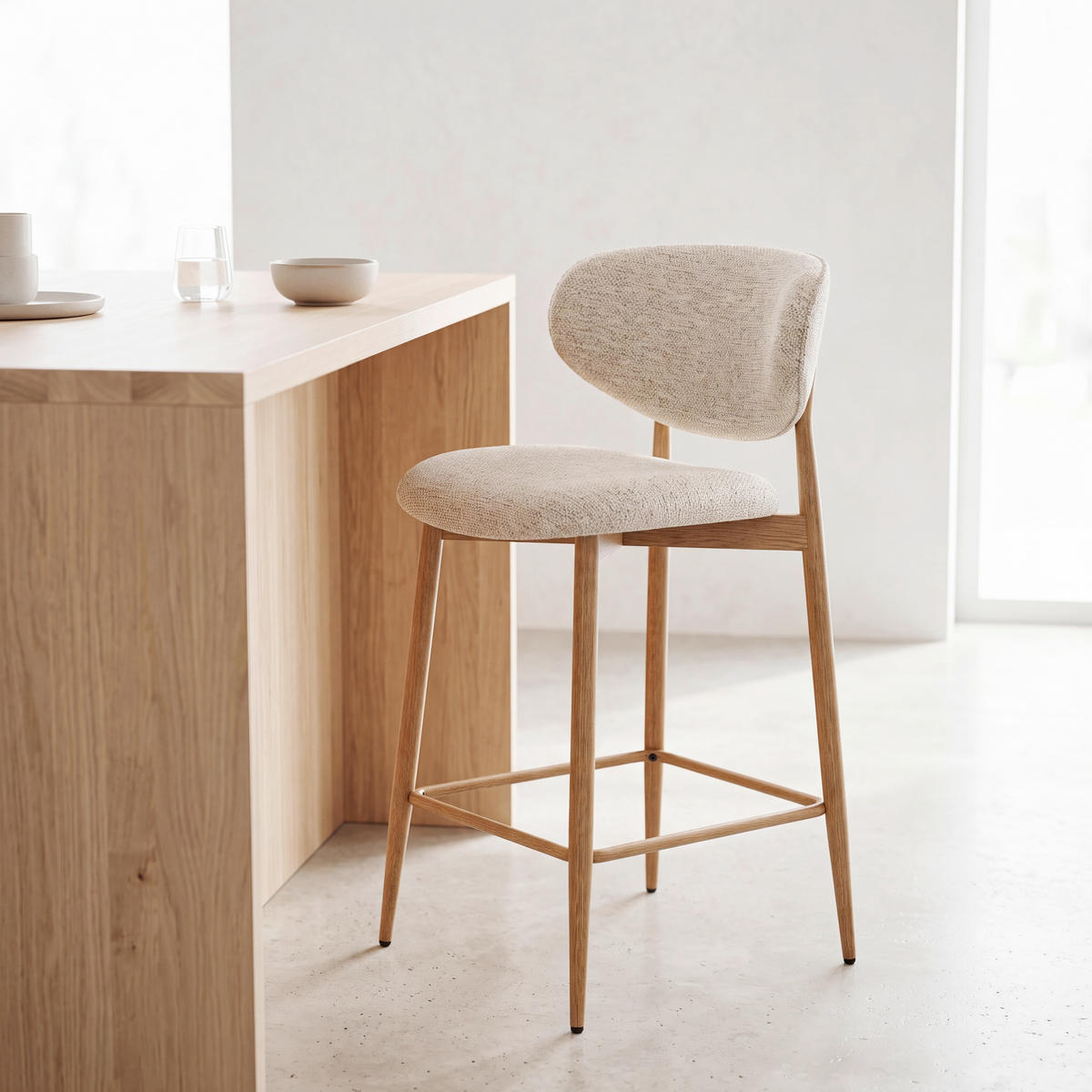 BARHOCKER Webstoff Eichefarben, Beige Eisen  - Eichefarben/Beige, Design, Textil/Metall (53/94/55cm) - Novel