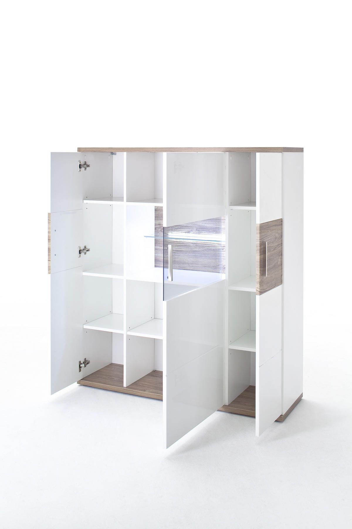 VYSOKÁ KOMODA, bílá, barvy dubu, 120/135/37 cm - bílá/barvy dubu, Design, kov/kompozitní dřevo (120/135/37cm) - Livetastic
