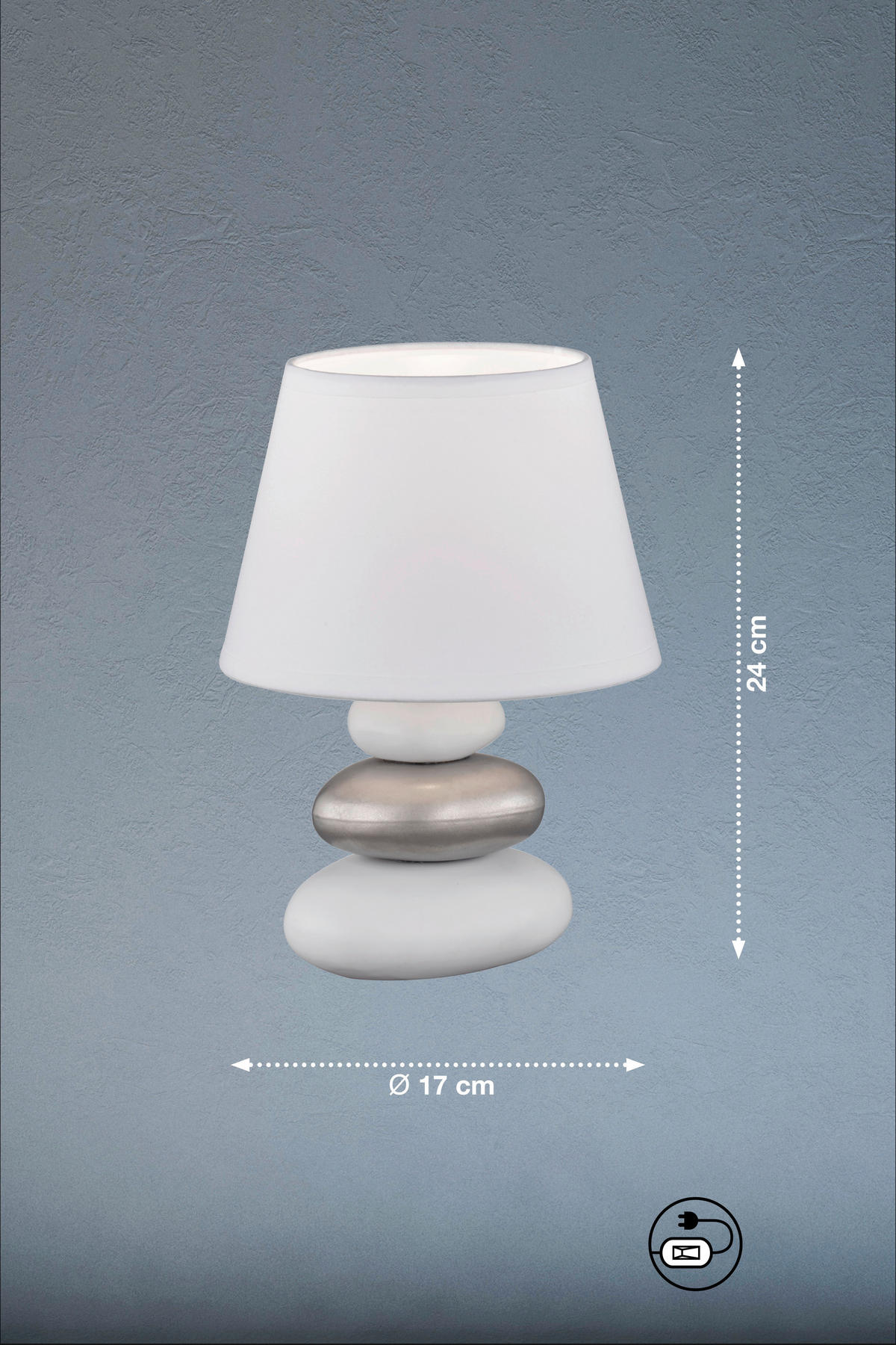STOLNÍ LAMPA, E14, 17/24 cm  - bílá/barvy stříbra, Basics, textil/keramika (17/24cm) - Fischer & Honsel