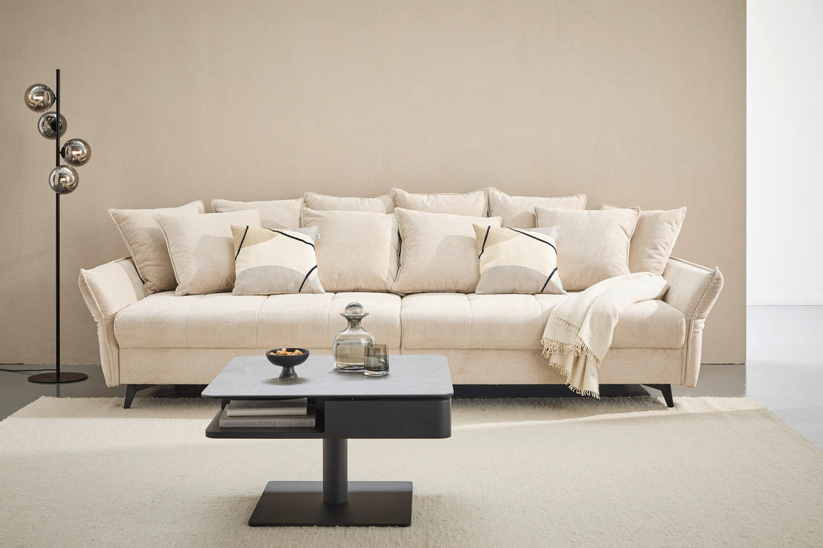 BIGSOFA Webstoff Naturfarben  - Schwarz/Naturfarben, KONVENTIONELL, Textil/Metall (282/94/127cm) - Ambia Home