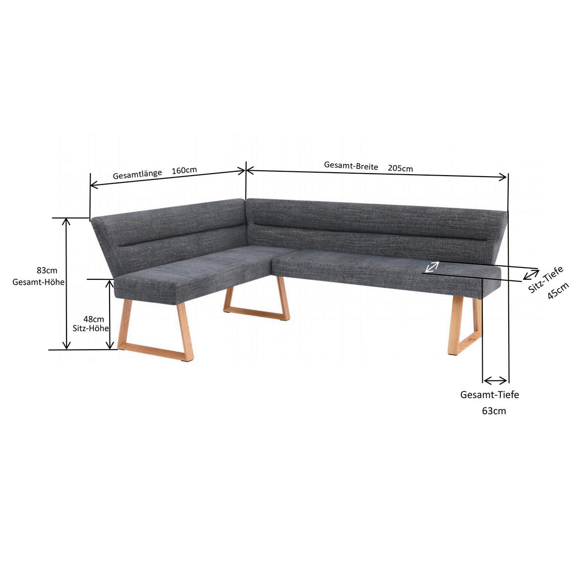 KLUPA KUTNA  boje hrasta, tamno siva  drvo, metal, tekstil      - boje hrasta/tamno siva, Moderno, drvo/metal (162-204/82/61cm) - Livetastic