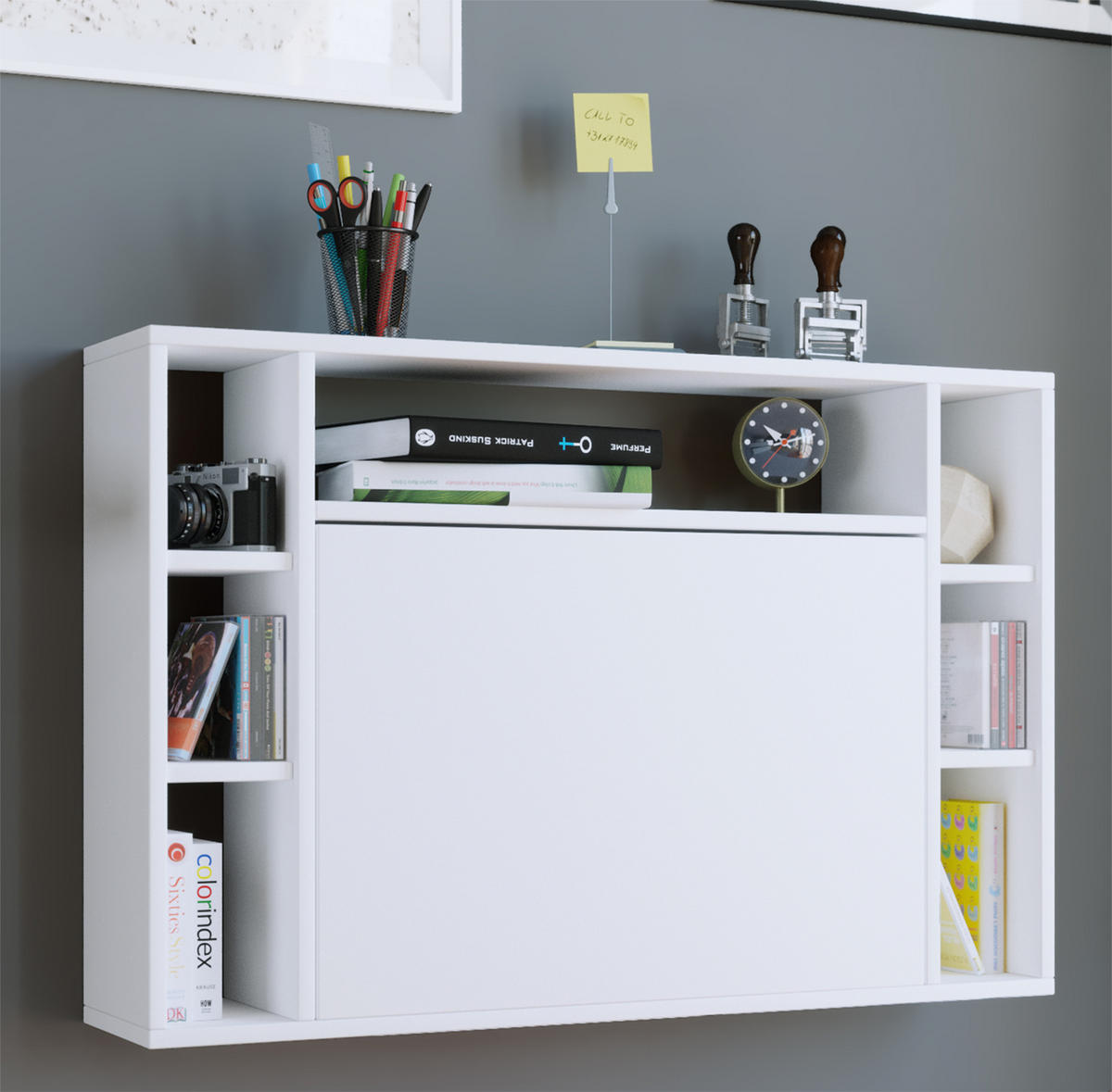 LAPTOPTISCH 90/20/60 cm klappbar, Stauraum, Wandmontage, Regal  - Weiß, KONVENTIONELL, Holzwerkstoff (90/20/60cm) - MID.YOU