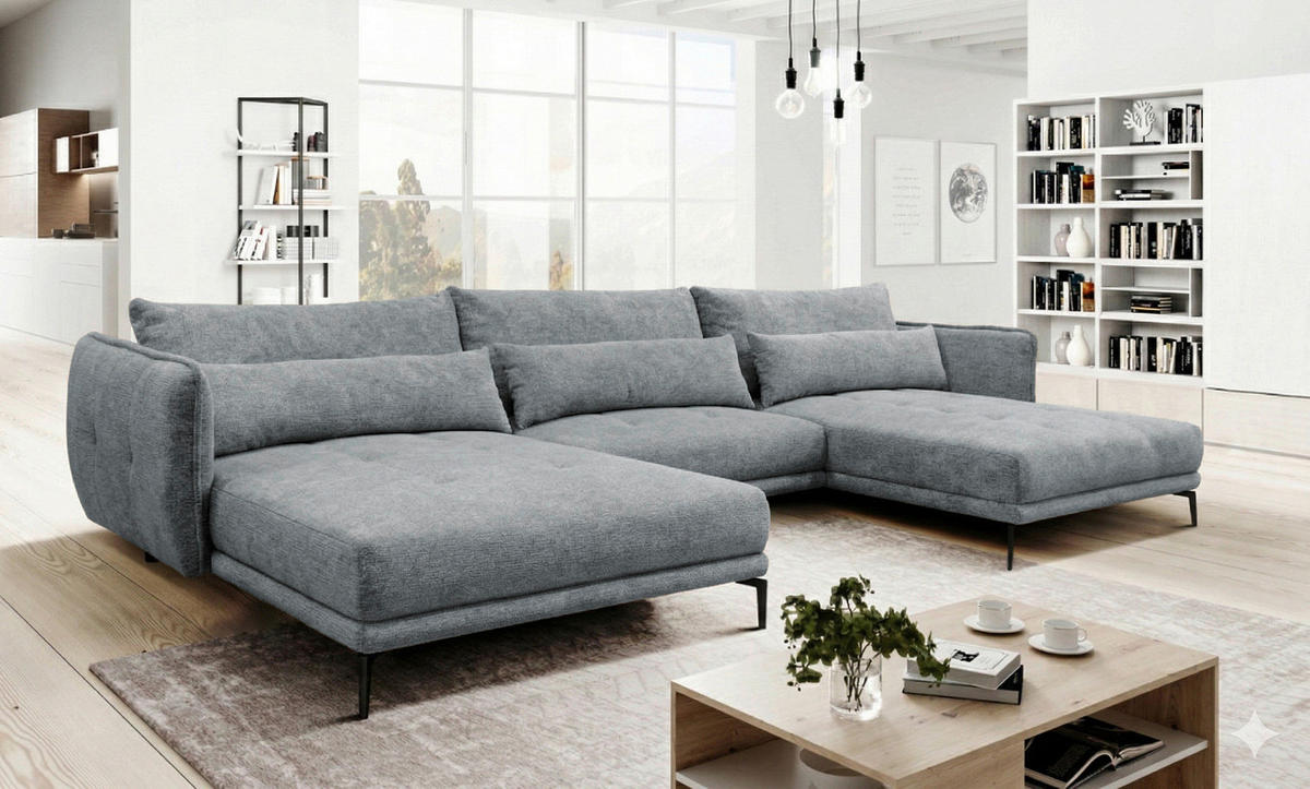 WOHNLANDSCHAFT LAGACY U Dunkelgrau Flachgewebe  - Dunkelgrau/Schwarz, Design, Textil/Metall (193/368/193cm) - MID.YOU