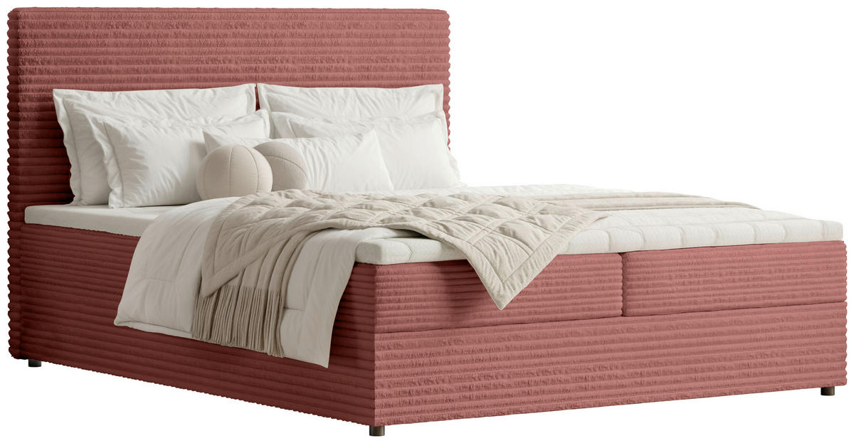 BOXBETT 180/200 cm,  in Altrosa, Bettkasten, Topper, Matratzen, H3 = fest  - Schwarz/Altrosa, Trend, Kunststoff/Textil (180/200cm) - Boxxx