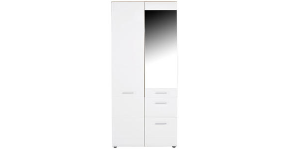 Drehtürenschrank mit Spiegel + Laden 90cm Avensis New, Weiß - Eichefarben/Weiß, KONVENTIONELL, Holzwerkstoff (90/205,7/60cm) - Luca Bessoni