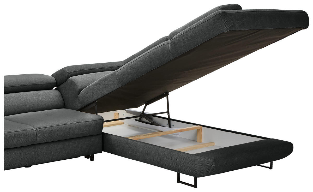 ECKSOFA in Webstoff Dunkelgrau  - Dunkelgrau/Schwarz, Design, Textil/Metall (280/235cm) - Hom`in