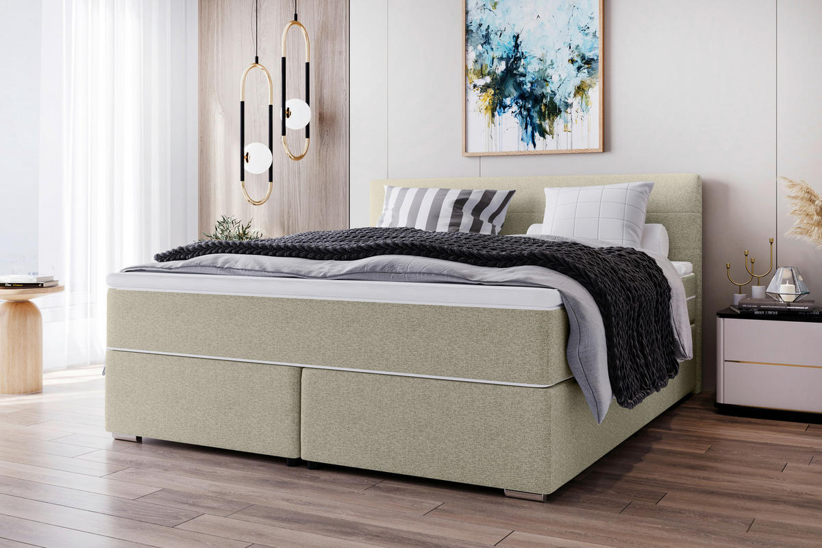 BOXSPRINGBETT 200/200 cm,  in Beige, Topper, Matratzen, H3 = fest  - Chromfarben/Beige, KONVENTIONELL, Kunststoff/Textil (200/200cm) - Boxxx