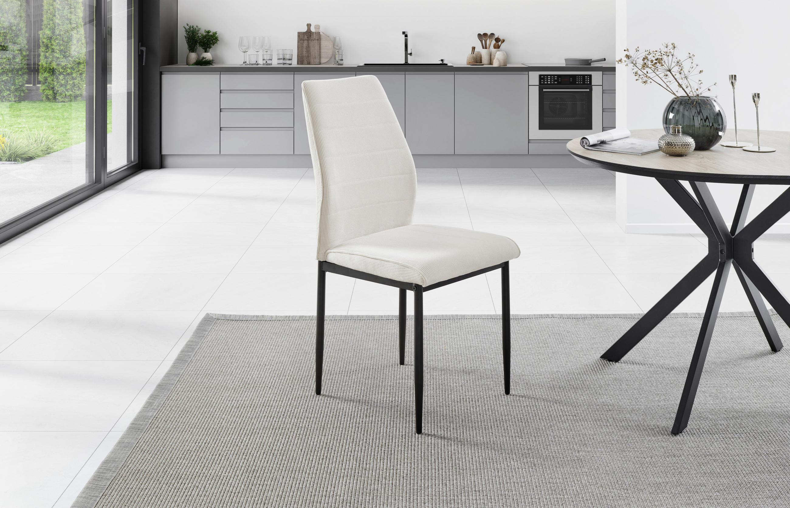 STUHL  in Eisen Cord Metall, Textil  - Beige/Schwarz, LIFESTYLE, Textil/Metall (44/96/58cm) - Livetastic