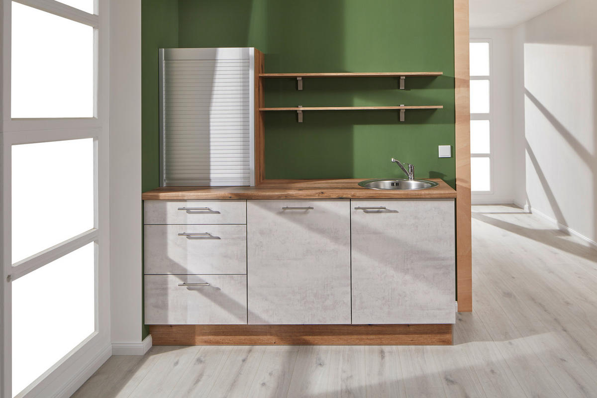 KÜCHENLEERBLOCK 180 cm   in Graphitfarben, Eichefarben  - Edelstahlfarben/Eichefarben, Design, Holzwerkstoff/Metall (180cm) - Pino