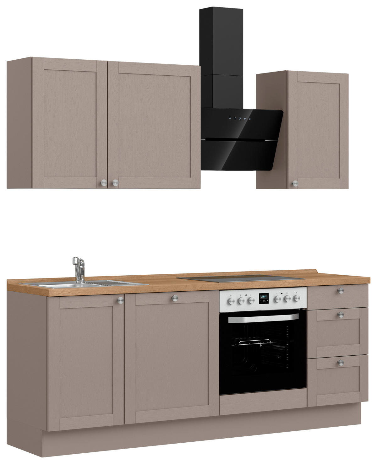 KÜCHENBLOCK Frame 210 cm  in Eichefarben, Beigebraun  - Edelstahlfarben/Eichefarben, MODERN, Holzwerkstoff/Metall (210cm) - Nobilia