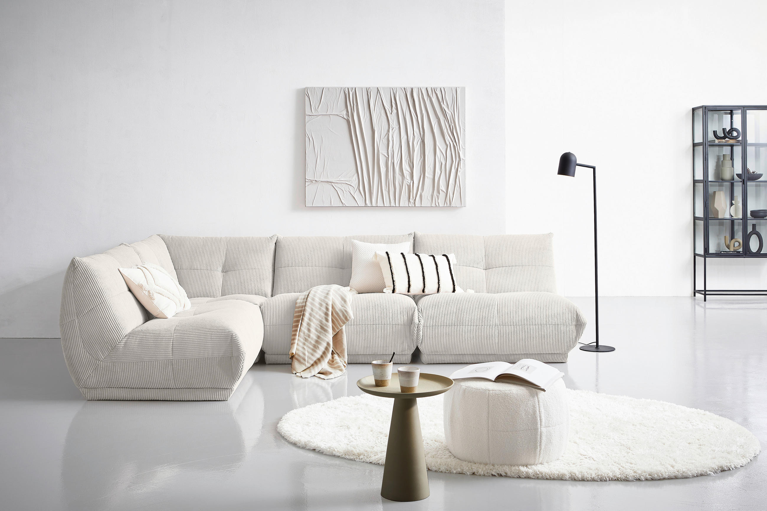 ECKSOFA in Cord Weiss  - Weiss, Trend, Textil (210/315cm) - Livetastic